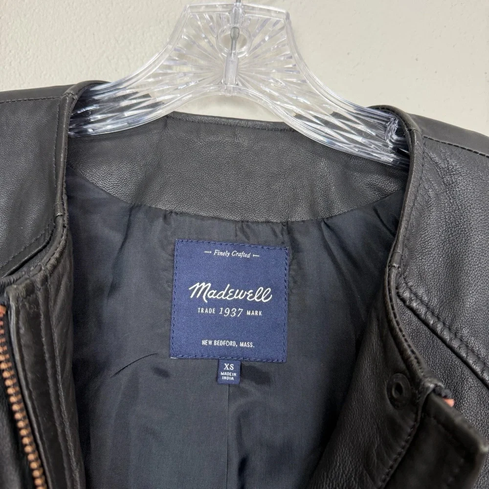 Madewell Metropolis Moto Collarless Black Leather Jacket Size XS